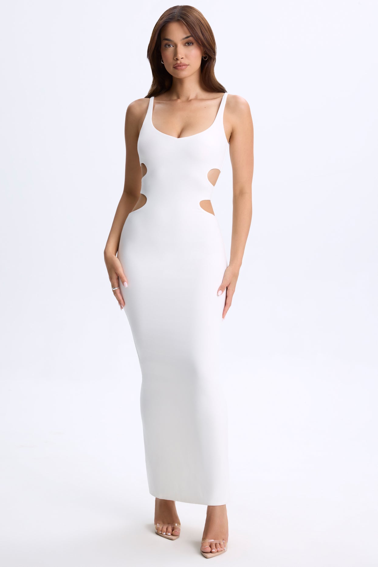 Plunge Cut-Out Maxi Dress in White