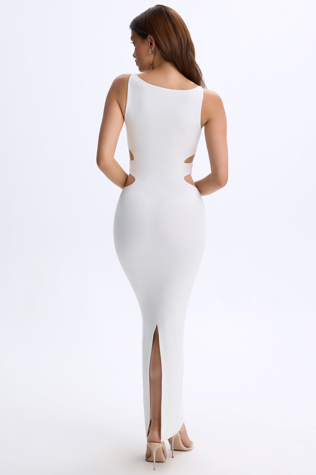 Tesla White Mock Neck Cut Out Maxi Dress