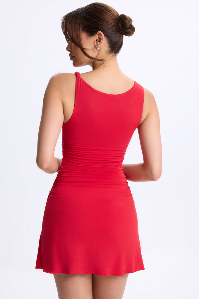 Ruched A-Line Micro Mini Dress in Cherry Red