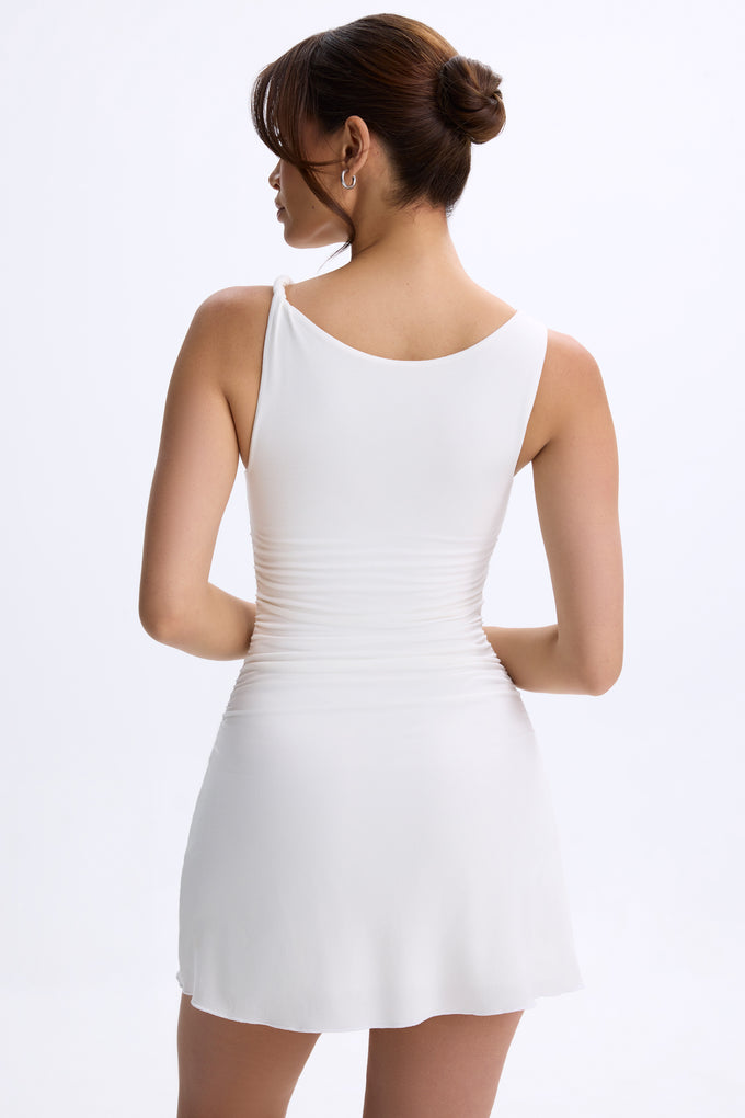 Ruched A-Line Micro Mini Dress in White