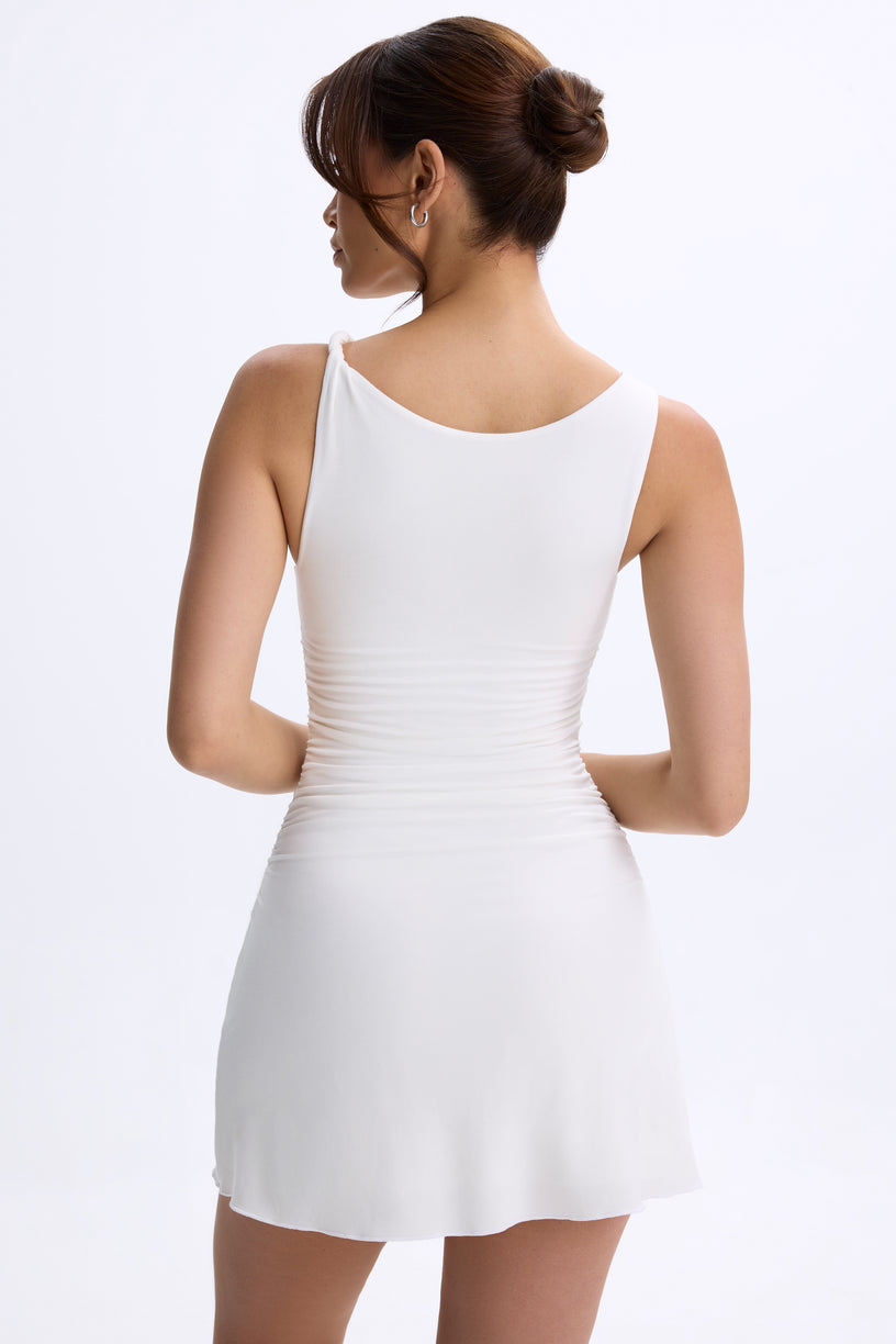 Modal Ruched A-Line Micro Mini Dress in White - 2