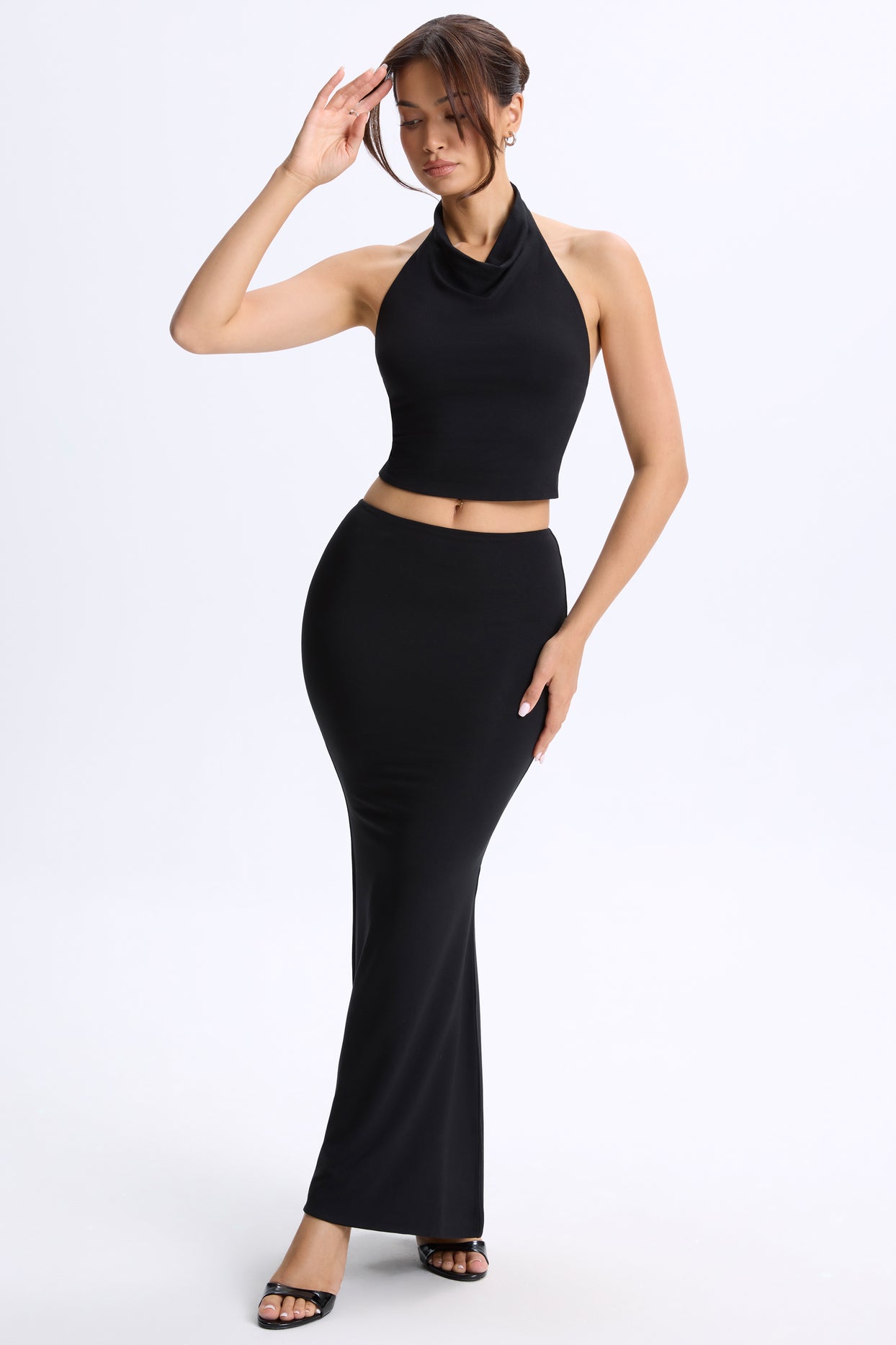 Low-Rise Maxi Skirt in Black