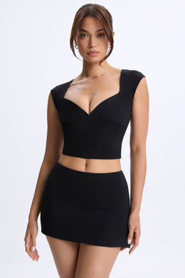 Ruched Cap-Sleeve Top in Black