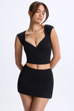 Ruched Cap-Sleeve Top in Black