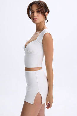 Ruched Cap-Sleeve Top in White