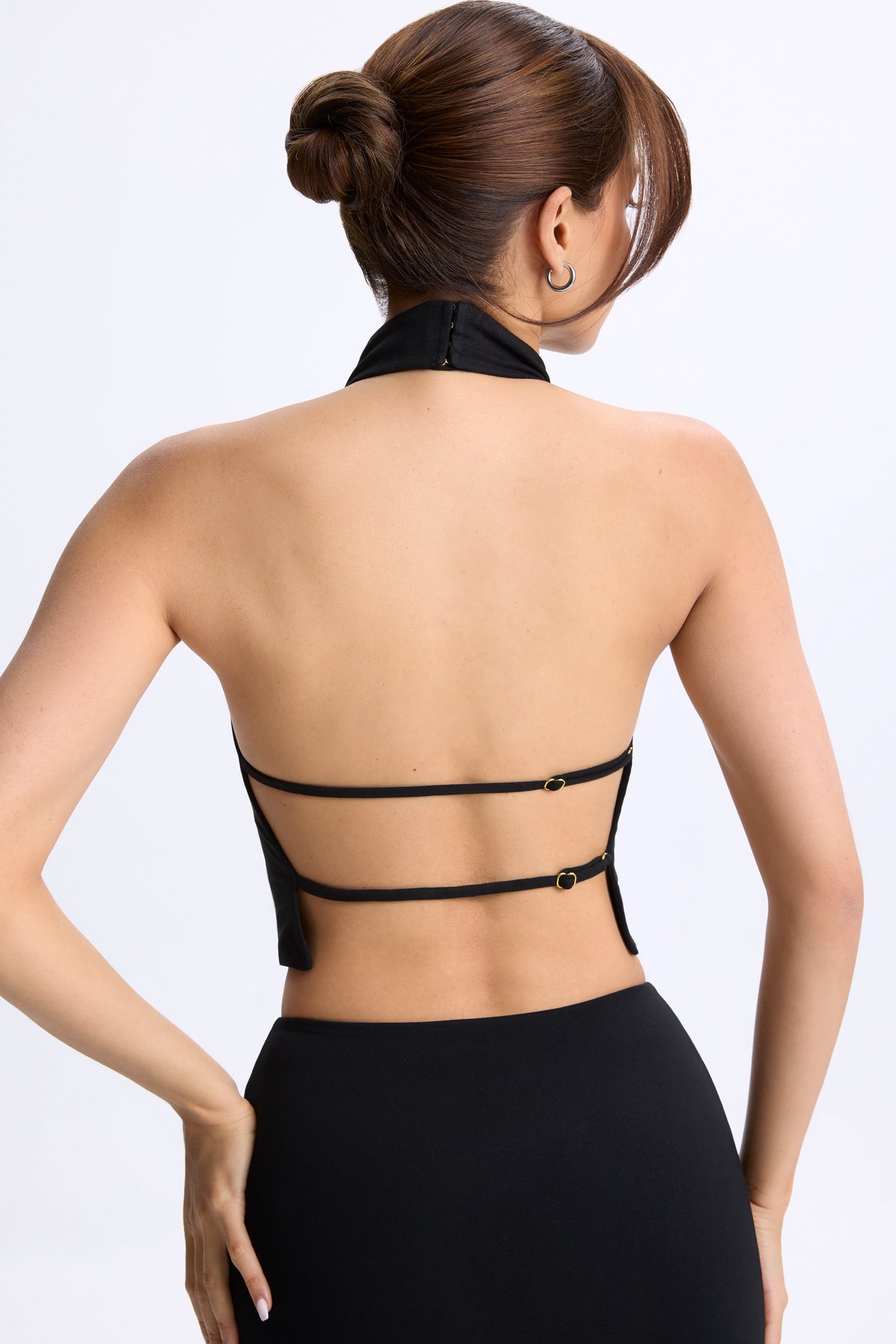 Modal Cowl-Neck Open-Back Top in Black - 4