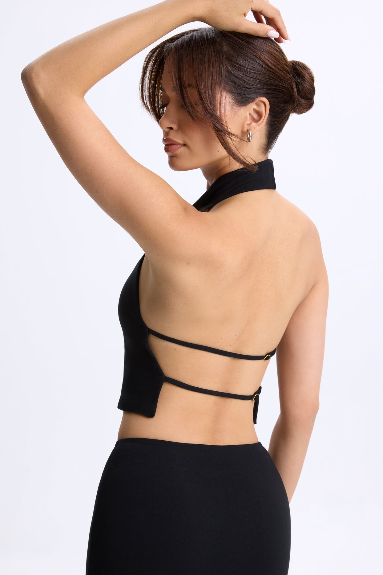 Modal Cowl-Neck Open-Back Top in Black - 1