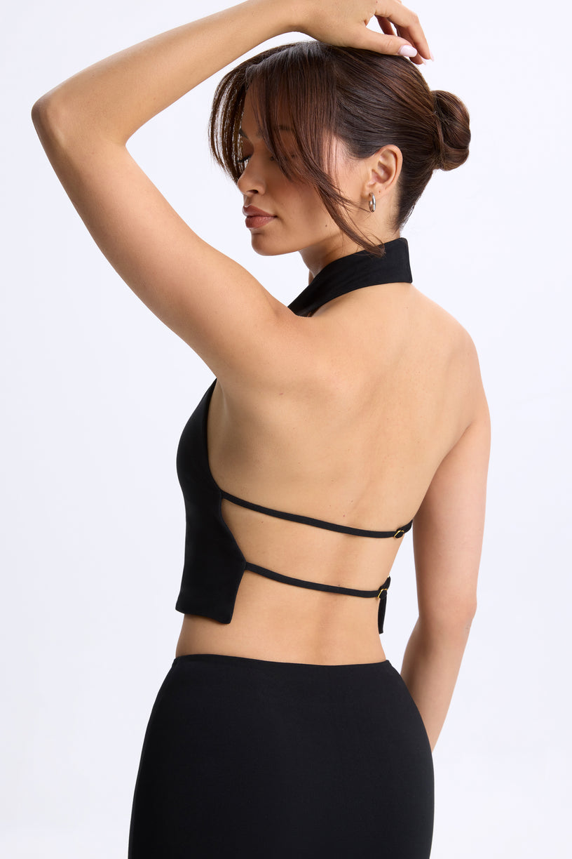 Modal Cowl-Neck Open-Back Top in Black - 1