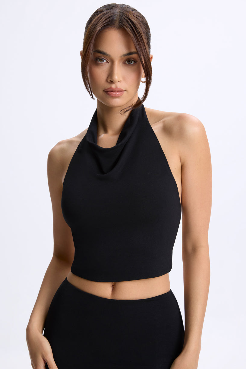 Modal Cowl-Neck Open-Back Top in Black - 2