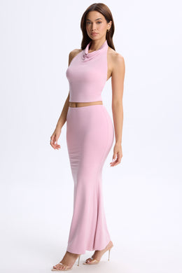 Cowl-Neck Open-Back Top in Blush Pink
