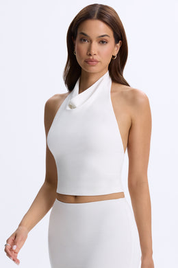 Cowl-Neck Open-Back Top in White