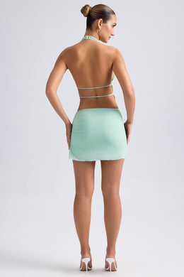 Cut-Out Ruched Halterneck Crop Top in Pastel Green