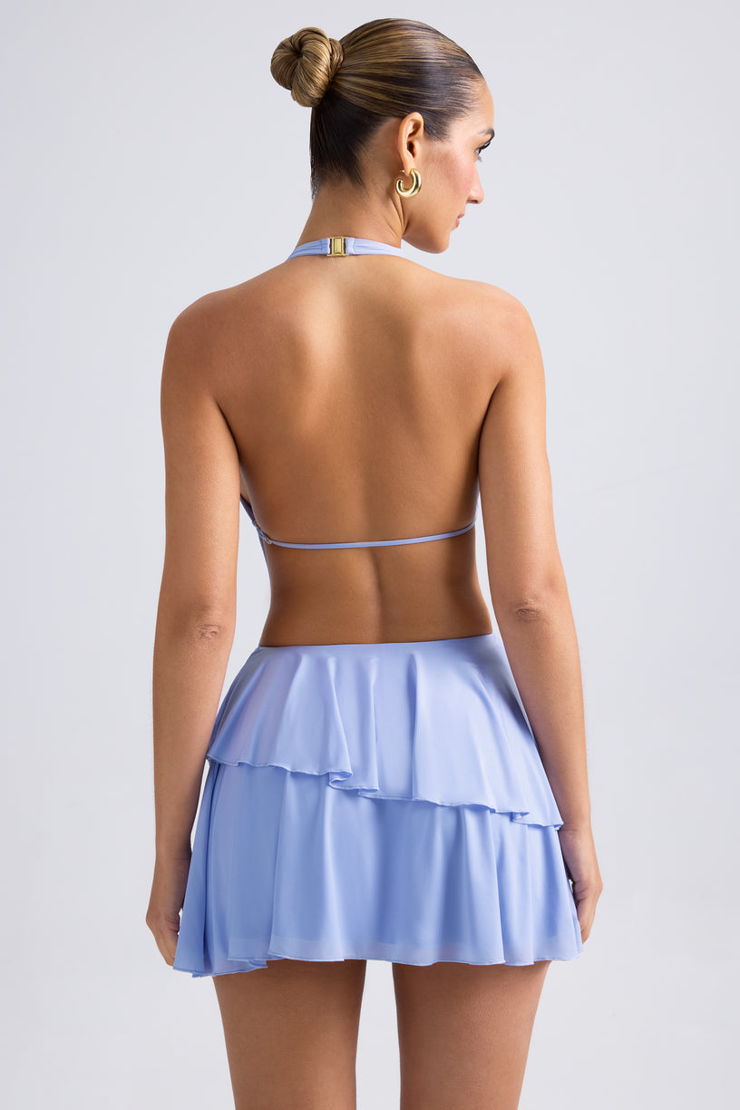 Ruffled Cut-Out Halterneck Mini Dress in Periwinkle Blue - 2