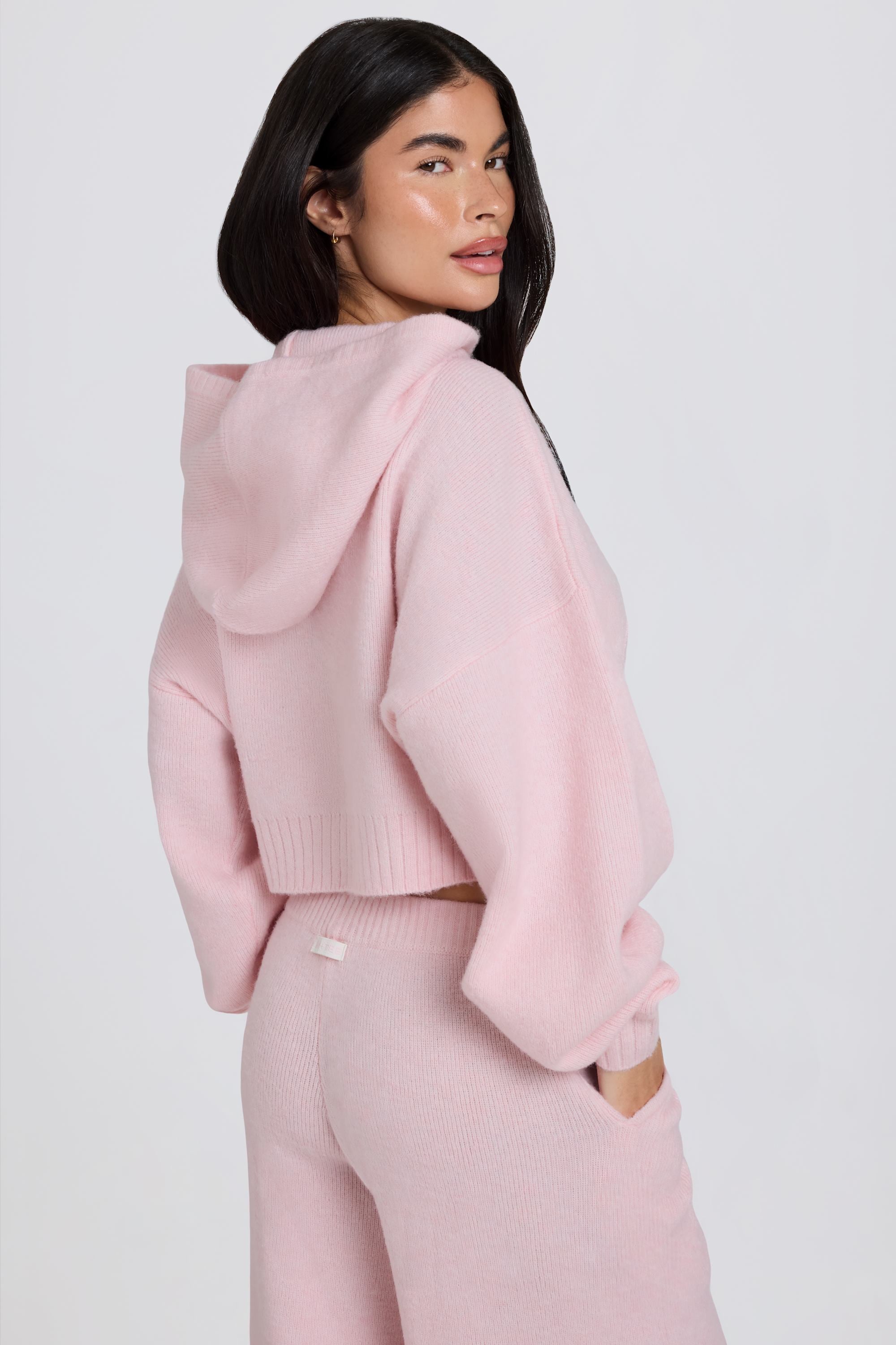 Zip-Up Cropped Knit Hoodie in Soft Pink | Bo+Tee – Oh Polly UK