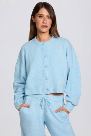 Knit Cropped Cardigan in Powder Blue