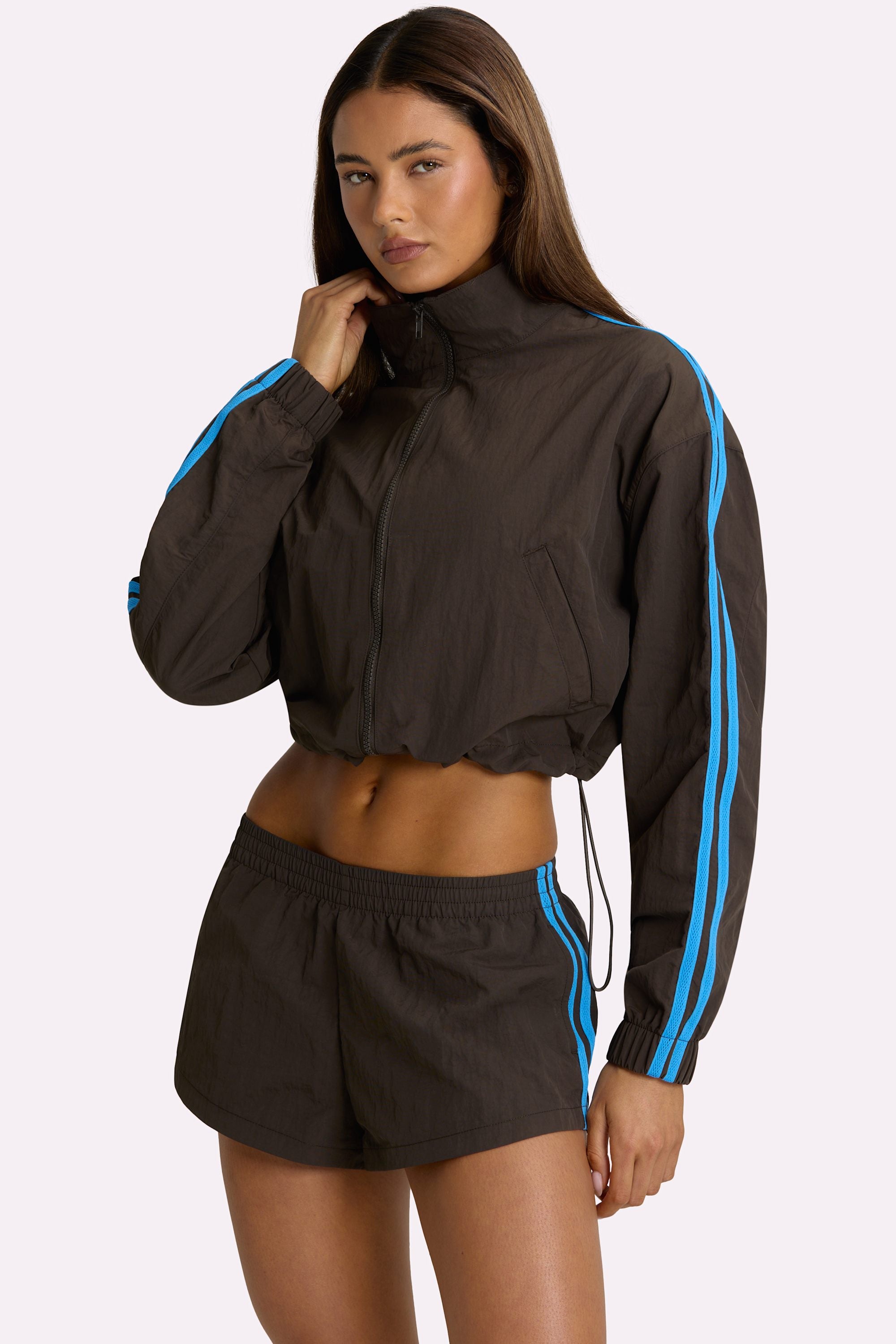 Woven Zip-Up Track Jacket in Truffle