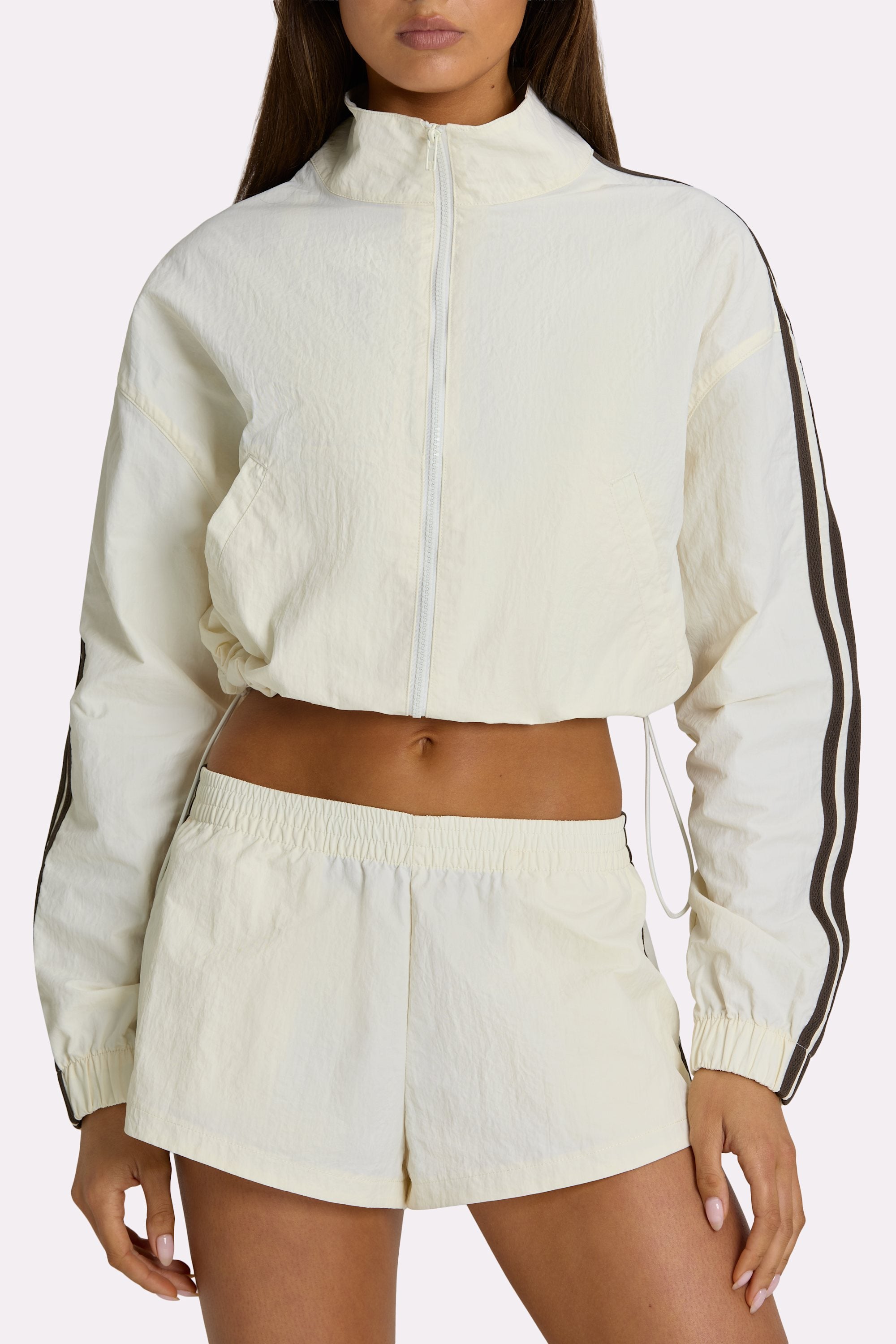 Woven Zip-Up Track Jacket in Coconut