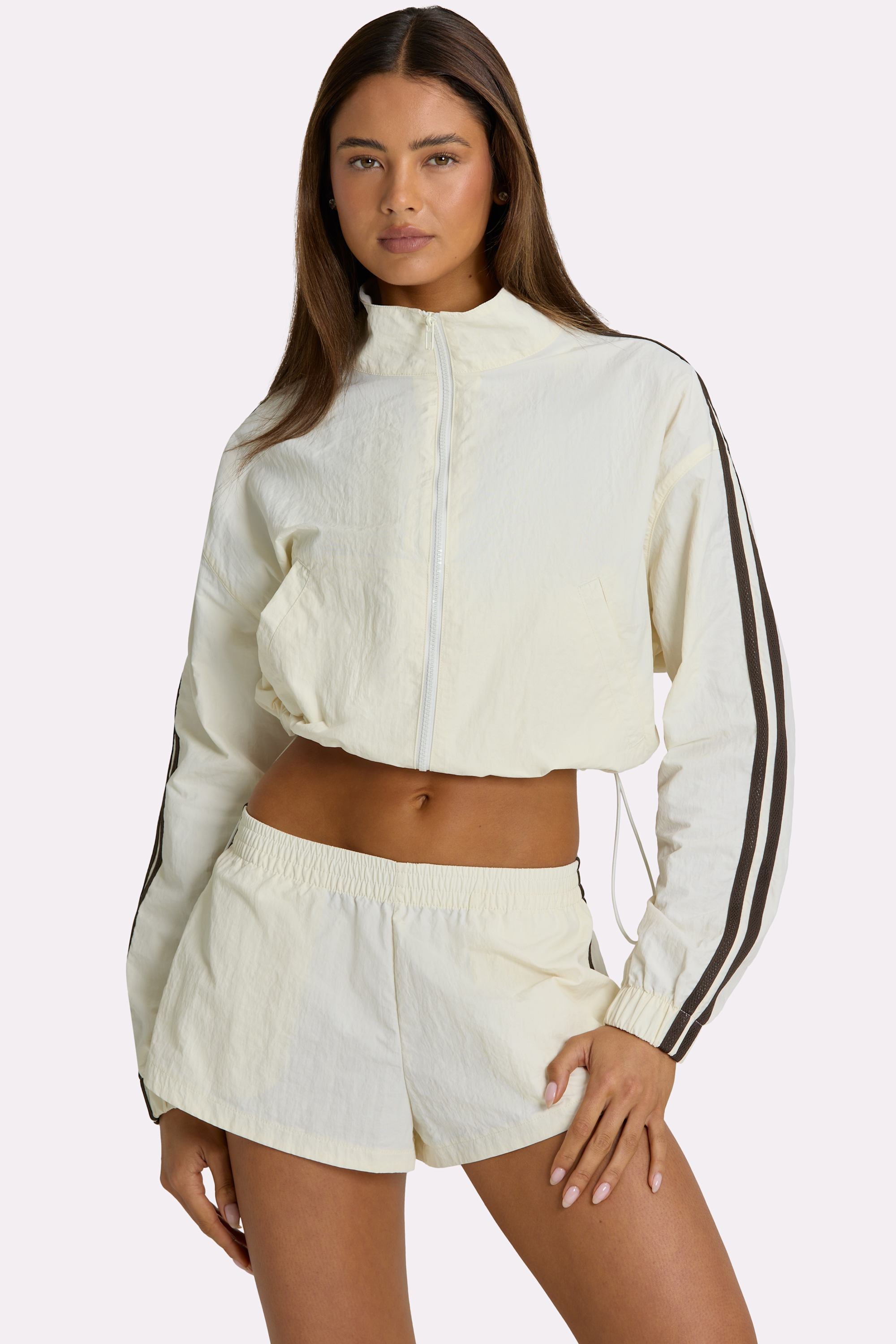 Woven Zip-Up Track Jacket in Coconut