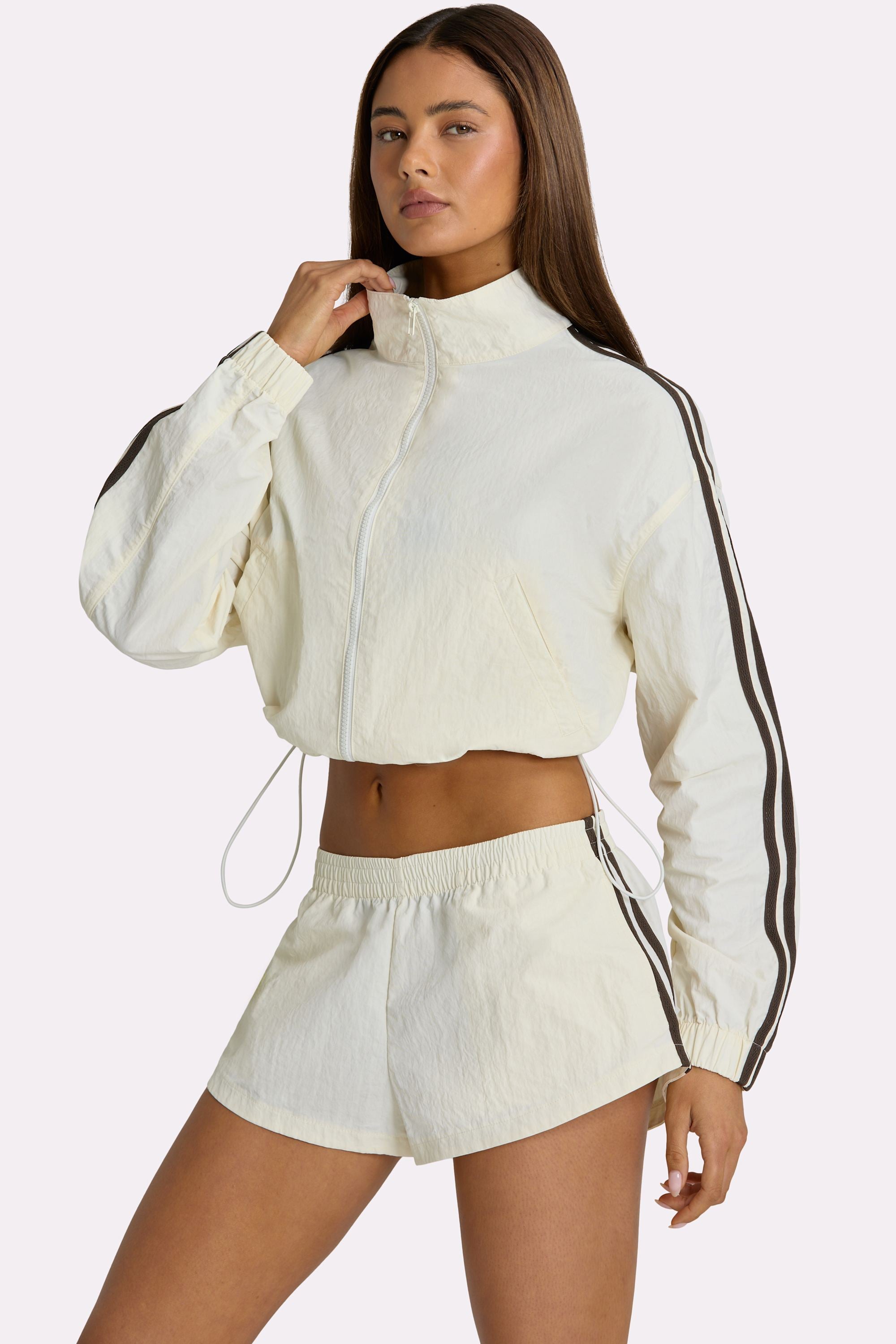 Woven Zip-Up Track Jacket in Coconut