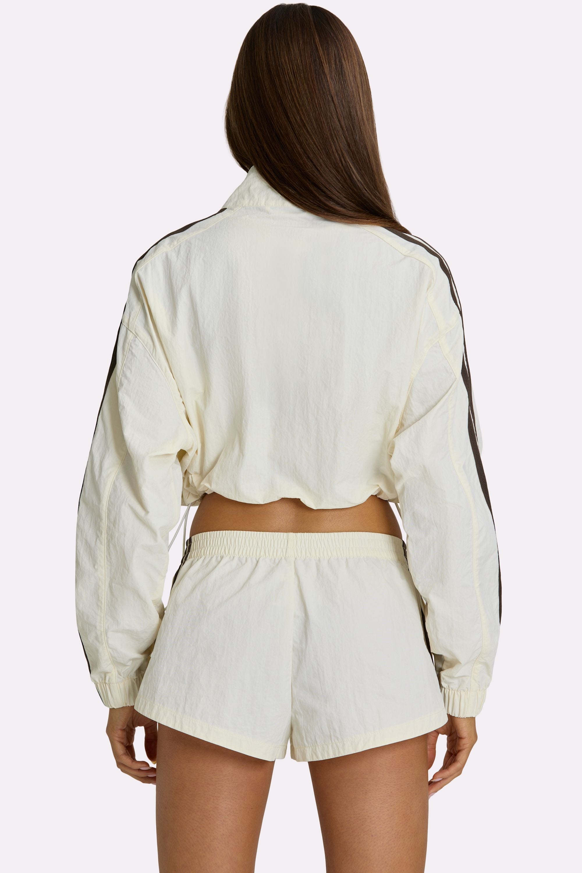 Woven Zip-Up Track Jacket in Coconut