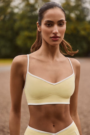 Soft Active Sweetheart-Neck Contrast Sports Bra in Soft Yellow