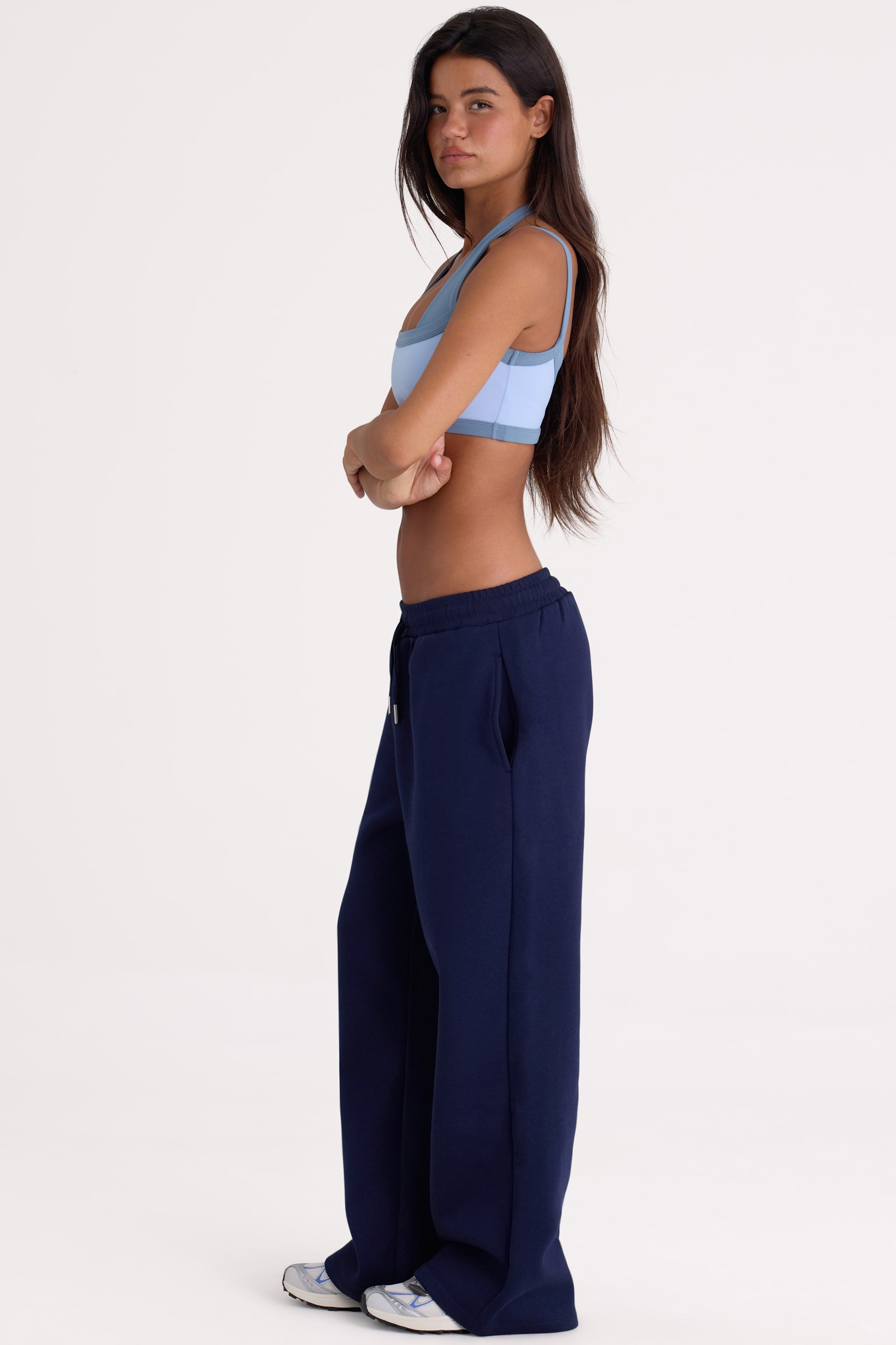 Brushed Jersey Wide-Leg Joggers in Midnight