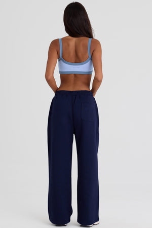 Brushed Jersey Wide-Leg Joggers in Midnight