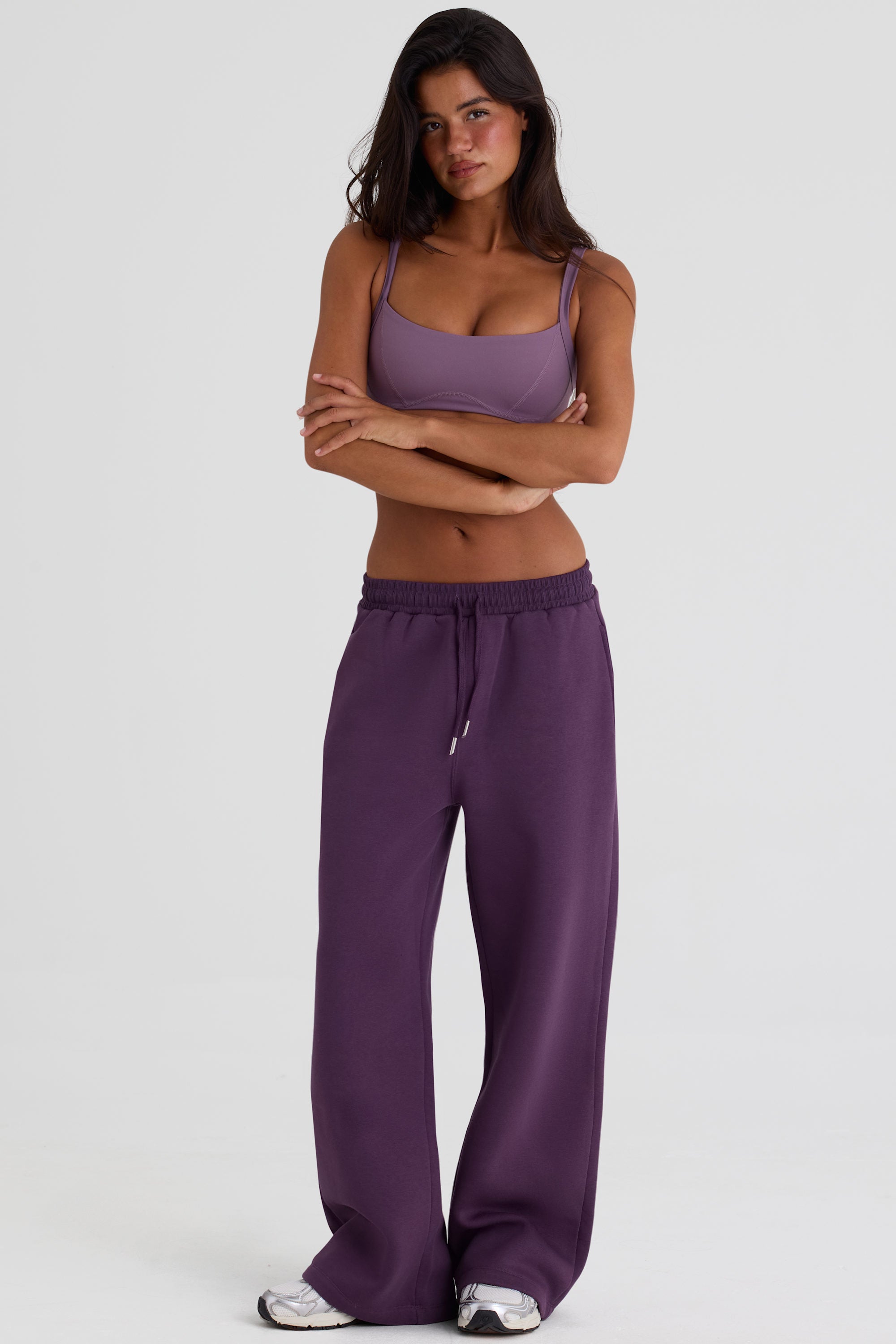 Brushed Jersey Wide-Leg Joggers in Plum - 1