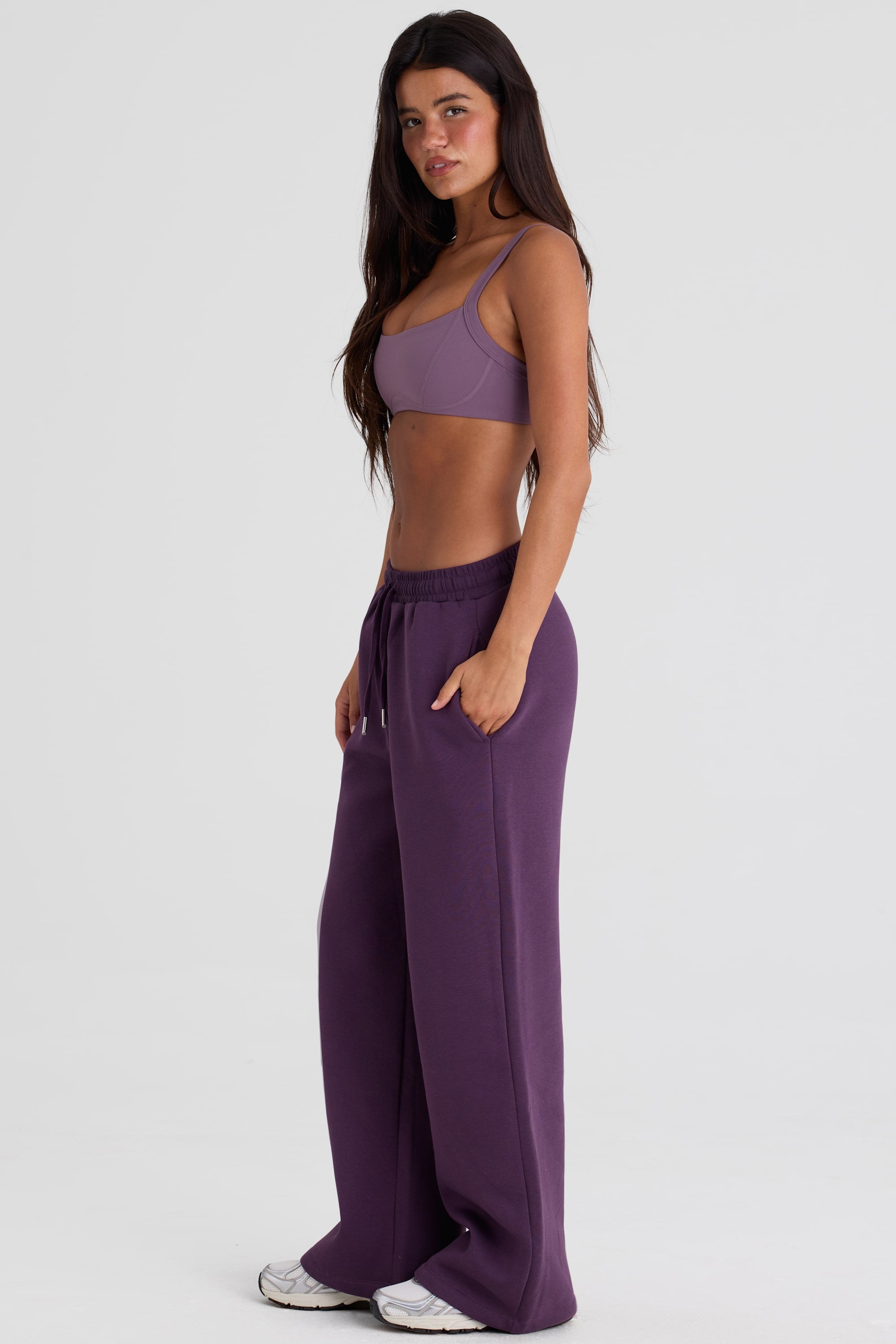 Brushed Jersey Wide-Leg Joggers in Plum - 2