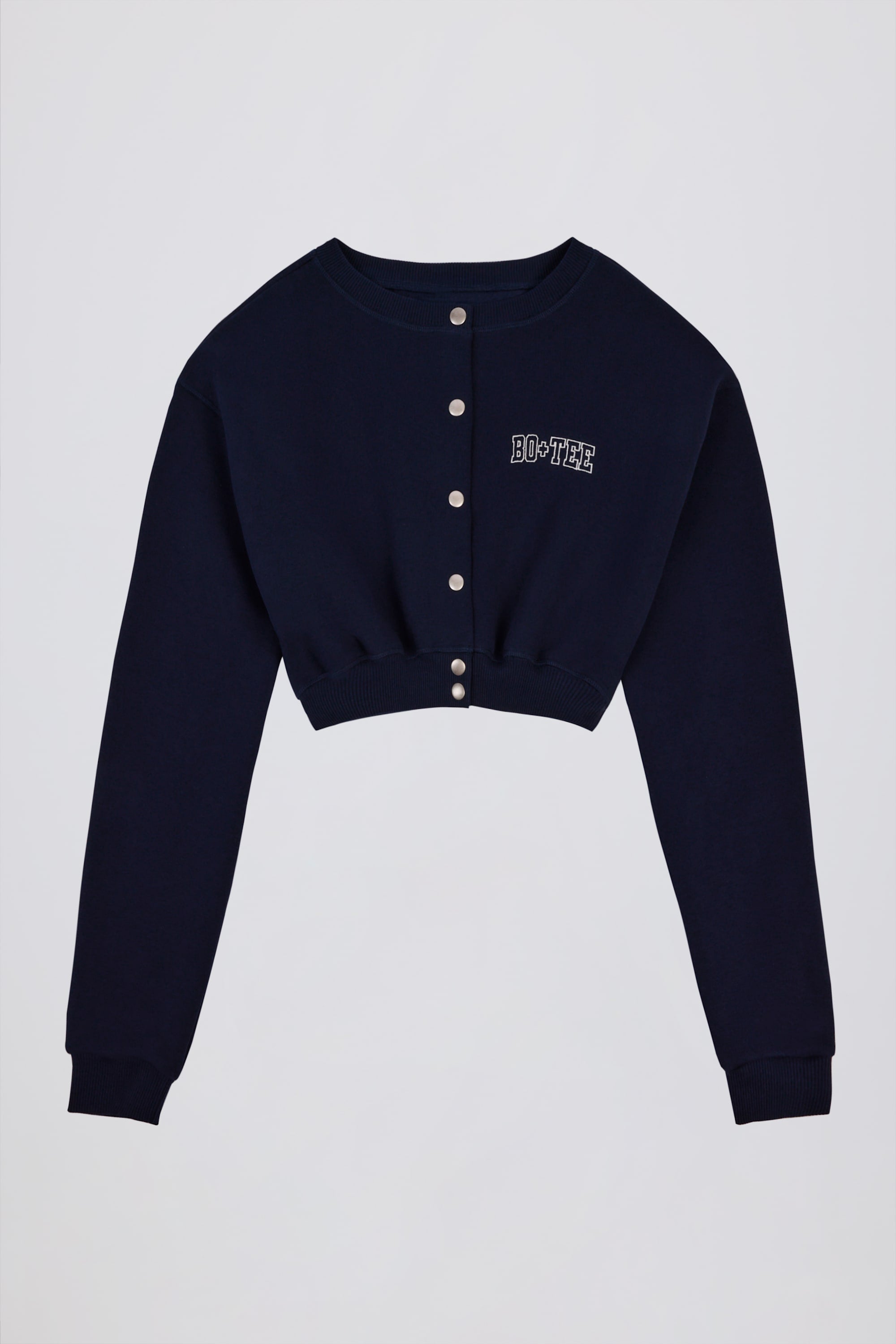 Brushed Jersey Button-Up Cropped Cardigan in Classic Navy