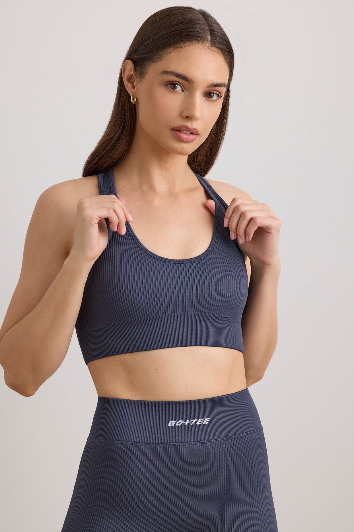 FlexiRib Racerback Sports Bra in Indigo Slate