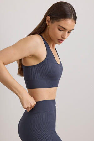FlexiRib Racerback Sports Bra in Indigo Slate