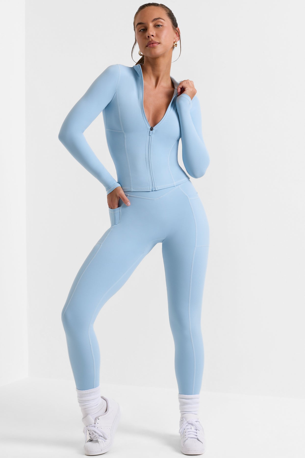 Advantage Full Length Leggings with Pockets in Ice Blue | Oh Polly
