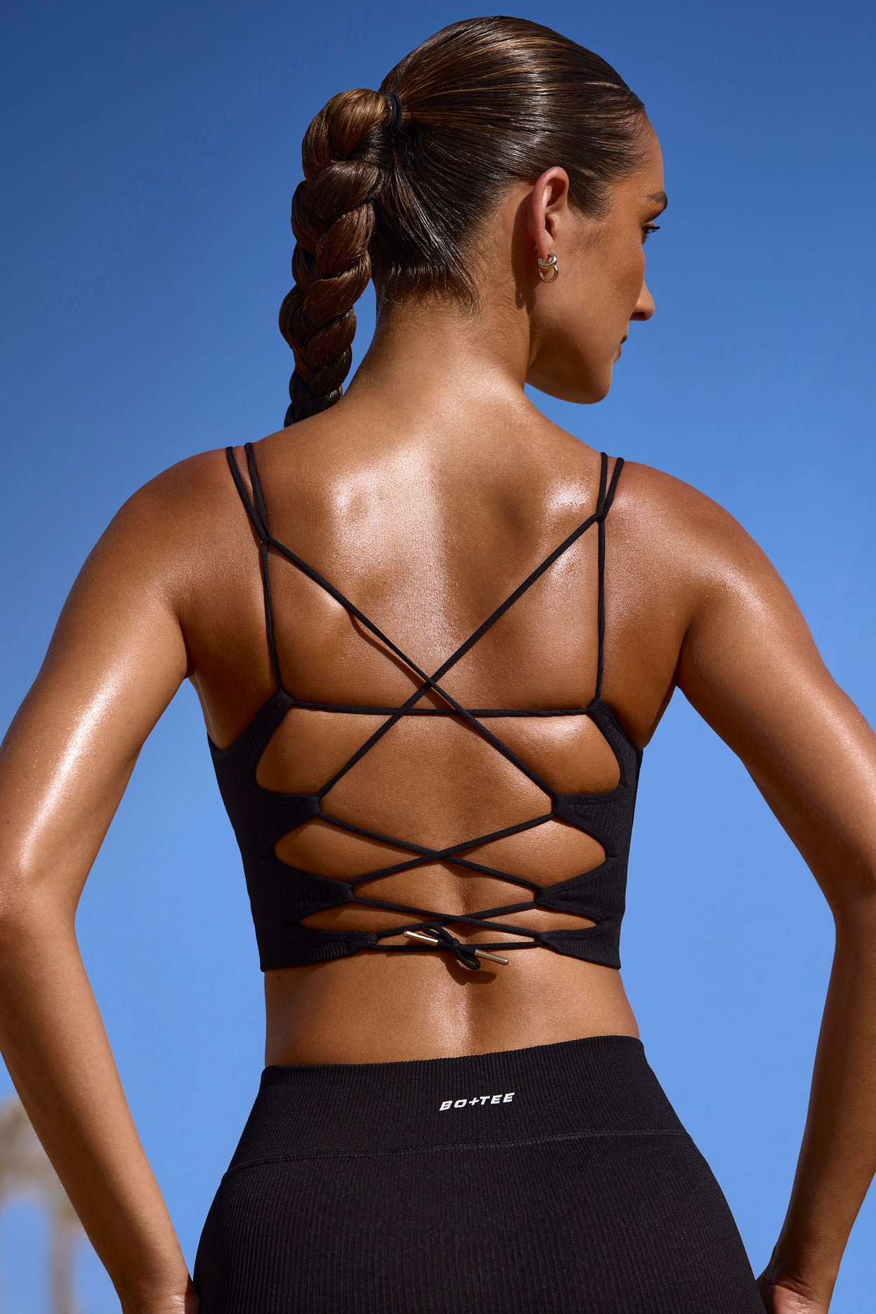 Plunge Neck Open Back FlexiRib Sports Bra in Black - 2
