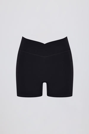 Soft Active V-Waist Pocket Mini Shorts in Black