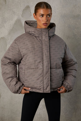 Reversible Hooded Puffer Jacket in Warm Grey