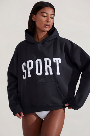 Soft Cotton Fleece Oversized Hoodie in Black