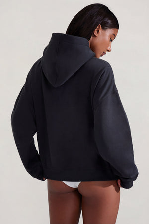Soft Cotton Fleece Oversized Hoodie in Black