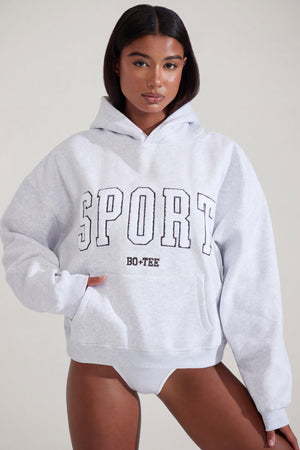 Soft Cotton Fleece Oversized Hoodie in Marl Grey