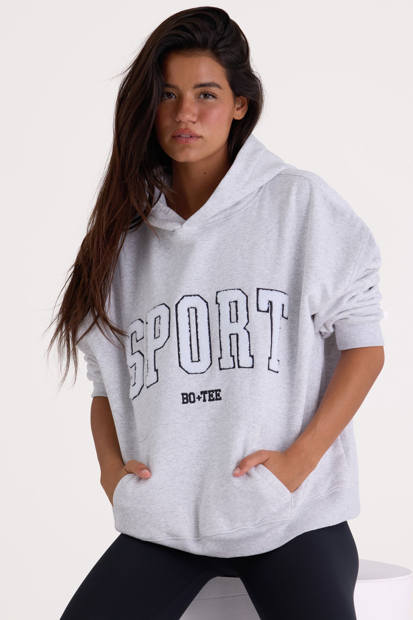 Soft Cotton Fleece Oversized Hoodie in Marl Grey - 1