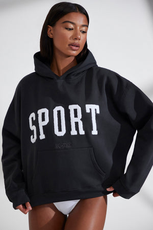 Soft Cotton Fleece Oversized Hoodie in Black