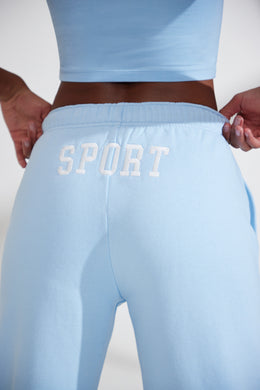 Wide Leg Embroidered Back Joggers in Baby Blue