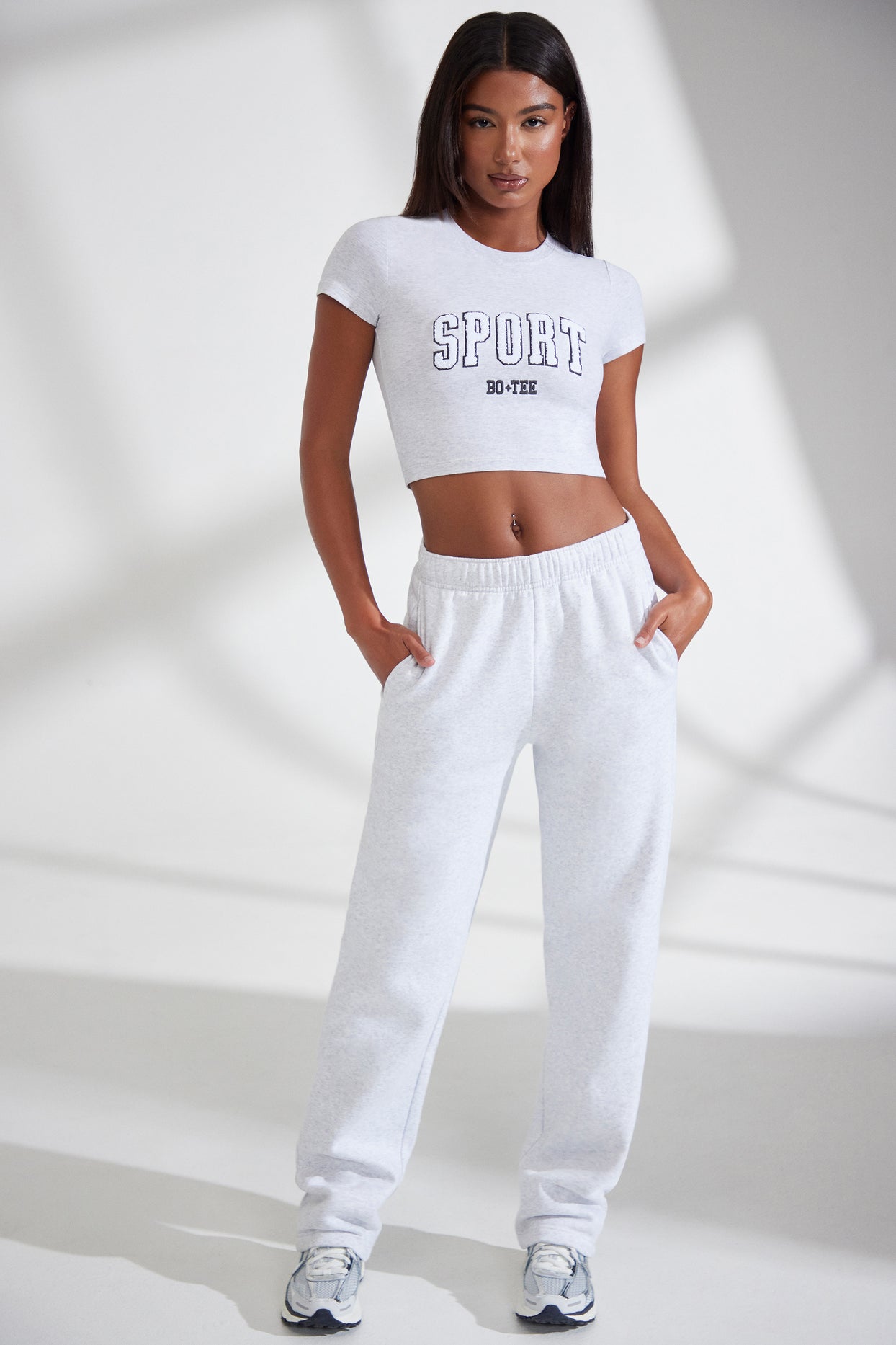 Athletics Wide Leg Joggers in Heather Grey | Oh Polly