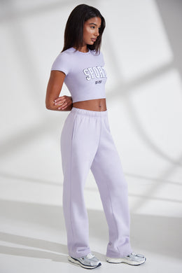 Wide Leg Embroidered Back Joggers in Lavender