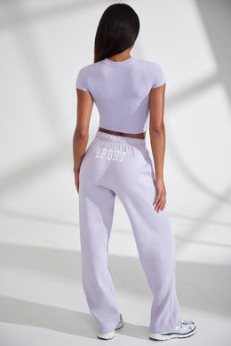 Wide Leg Embroidered Back Joggers in Lavender
