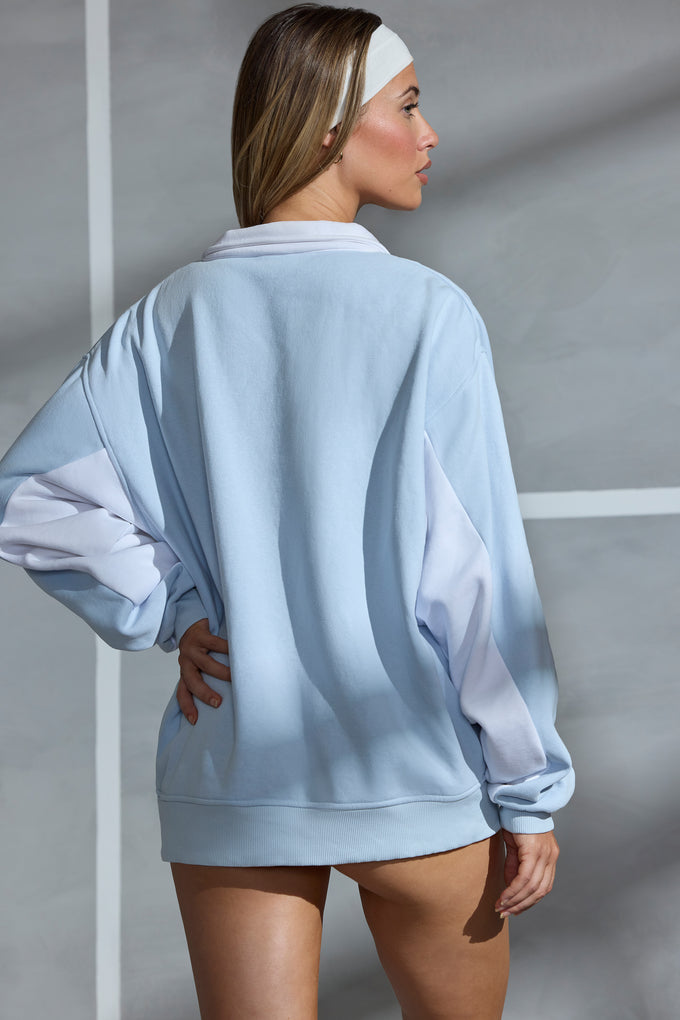 Oversized Half Zip Panel Sweatshirt in Powder Blue