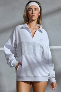 Oversized Half Zip Panel Sweatshirt in White