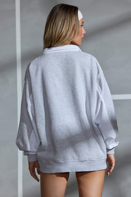 Oversized Half Zip Panel Sweatshirt in Marled Grey