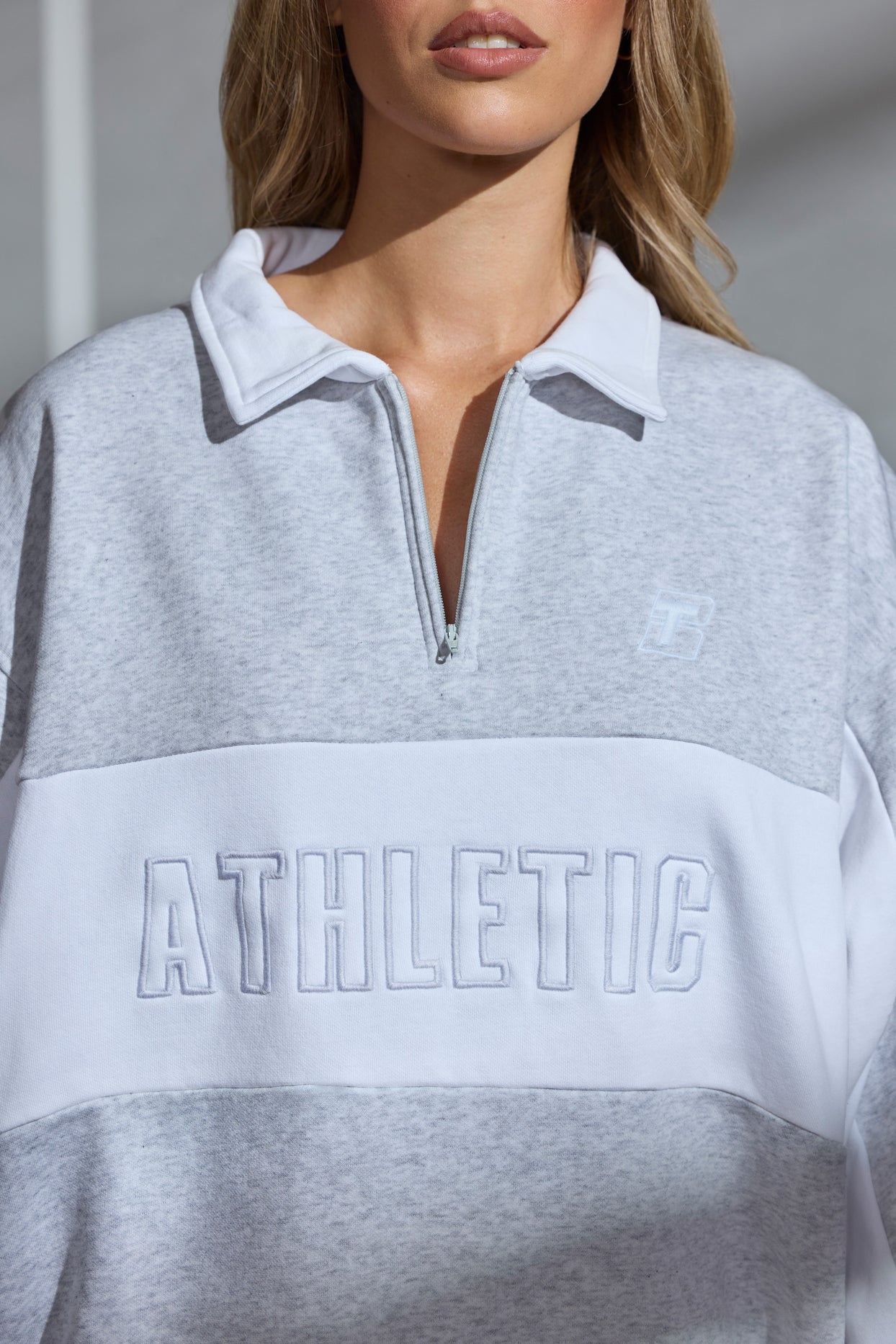 Sweat-shirt surdimensionné à demi-zip en gris chiné
