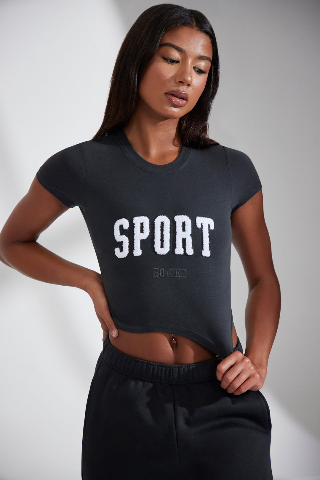 Next Level Cap Sleeve Baby Tee in Black Oh Polly